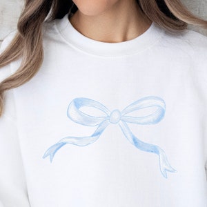 Blue Bow Sweatshirt Coquette Baby Tee Valentine Shirt Y2K, Coquette Aesthetic Trendy Preppy Baby Tee Soft Girl Retro Hoodie Watercolor Bow
