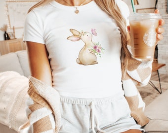 Cute Bunny Sweatshirt, Coquette Girl Baby Tee with Rabbit, Easter Baby Tee, Cute Easter Hoodie, Rabbit Sweatshirt, Bunny Aesthetic, Y2K Top