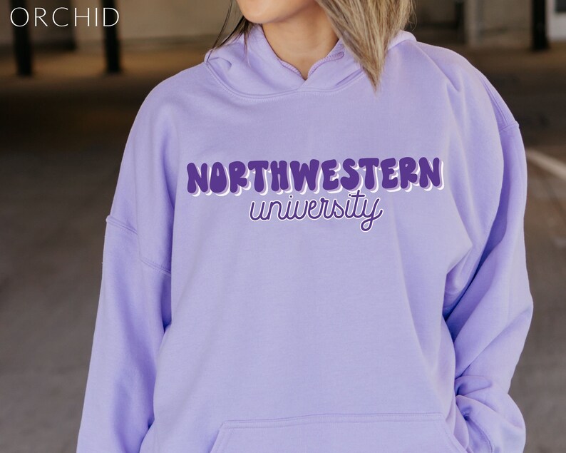 May include: A purple hoodie with the text "NORTHWESTERN university" in a purple bubble font.
