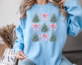 Coquette Bow Christmas Sweatshirt, Pink Christmas Shirt, Girly Christmas Sweatshirt, Coquette Bow Sweater, Coquette Bow Baby Tee, Preppy Top