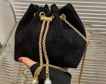 Mini bolso de cubo, bolso morado, bolso de lujo, bolso de mujer, bolso cruzado, bolso rosa, bolso negro, correa de cadena de decoración de perlas, bolso verde