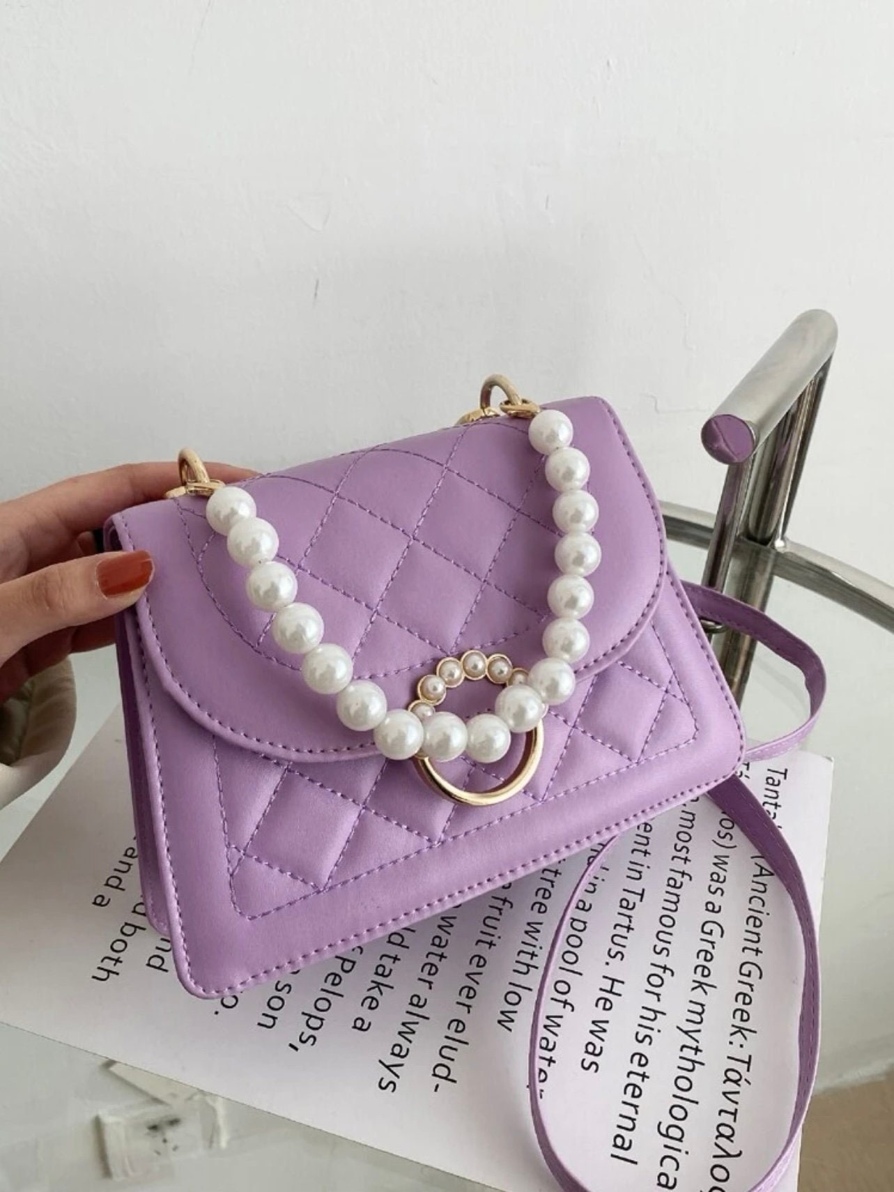 Letter print Flap Satchel Bag Purple Square Bag