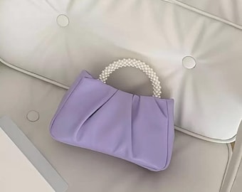 Rhinestone Pearl Top-handle bag, Purple Handbag, Luxury Handbag, Women Purse, Crossbody Bag, Top-handle bag, Mini Bag, PearlDecor Square Bag