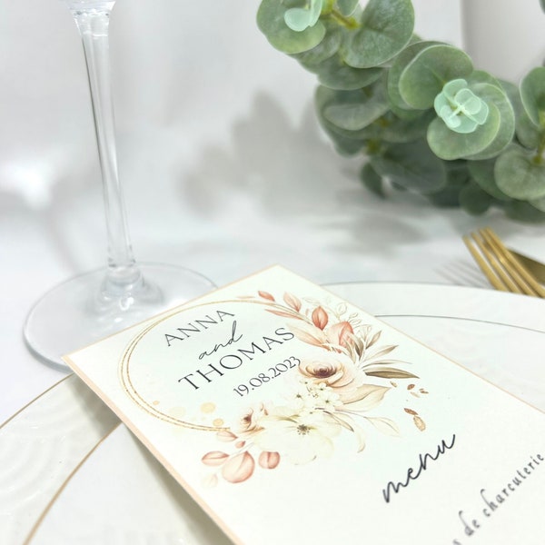 Modèle de menu de mariage pour décoration de table