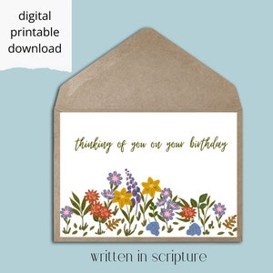Printable birthday card, floral birthday card, Christian birthday card, print at home