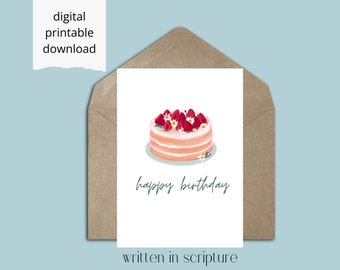 Printable birthday card, cake birthday card, Christian birthday card, print at home