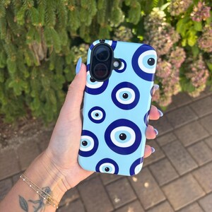 Evil Eye Phone Case, Blue Evil Eye Design, Eye-Catching Phone Case, Mykonos Vibe
