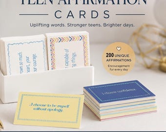 Teen Affirmation Cards | Full School Year of Positive Notes | Lunchbox Encouragement Cards | Unisex | Hard Case Included | 200 Daily Cards