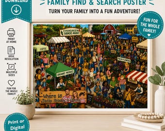 Personalized Search and Find Poster | Custom Family Wall Art | Where's Waldo Style | Digital Download or Printed Gift