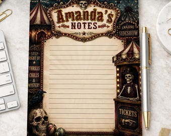 Creepy Carnival Halloween Notepad | Spooky Top Tear-Off Memo Pad | Gothic Circus Stationery | Haunted Office Desk Pad | Halloween Gift