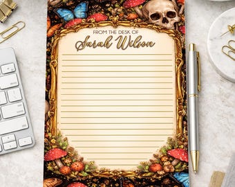 Dark Cottagecore Notepad | Gothic Butterfly Skull & Mushroom Memo Pad | Forest Tear-Off Notepad | Halloween Stationery | Enchanted Forest