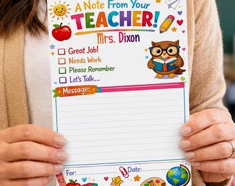 Custom Teacher Parent Notepad, Preschool Teacher Memo Pad, Elementary Teacher Communication, Classroom Tear Off Notepad, Parent Message Pad