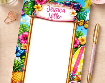 Personalized Fun Summer Tiki Tear-Off Notepad | Custom Name Desk Notepad | Hawaiian Luau Office Stationery | Writing Pad | Office Gift Memo
