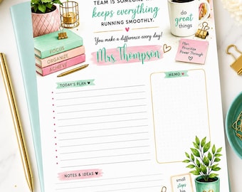 Office Assistant Notepad 8x10, Inspirational Desk Notepad, Today's Plan Notes & Ideas Memo Pad, Administrative Assistant Woman Gift