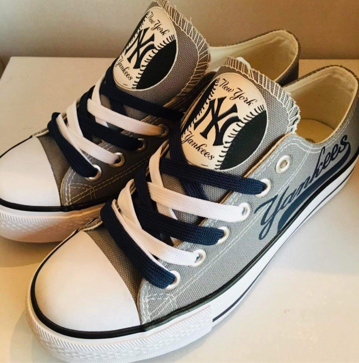 Custom Painted Nike Air Force 1 High NY Yankees Theme Handpainted Sneaker Art