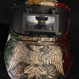 Lasmasker, lasmuts, #customleathermask, laskap, suikerschep, sugarscoopweldingmask, lassen, gelaatsscherm, leren lasmasker afbeelding 1