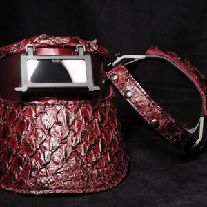 PIRARUCU Welding mask #weldingmask #leatherweldingmask #customleathermask welding hood sugarscoop leather welding mask image 4