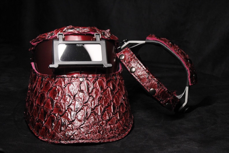 PIRARUCU Welding mask #weldingmask #leatherweldingmask #customleathermask welding hood sugarscoop leather welding mask image 4