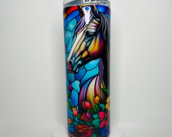 Gebrandschilderd glas paard Tumbler 20oz