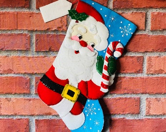 Santa Candy Cane Christmas Stocking (Hand Stitched!)