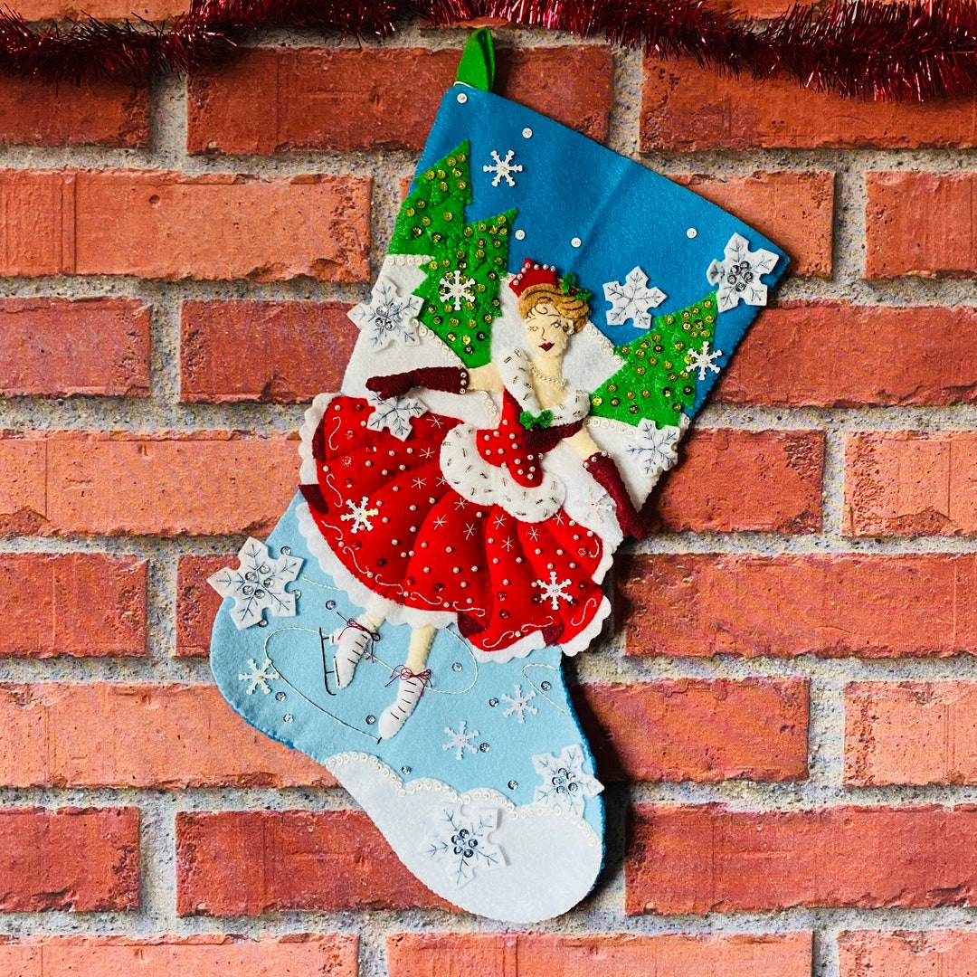 Ice Skater Christmas Stocking hand Stitched Etsy