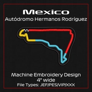Maskinbroderidesign - Mexikos racerbana-märke (10 cm brett) - Flera filtyper tillgängliga