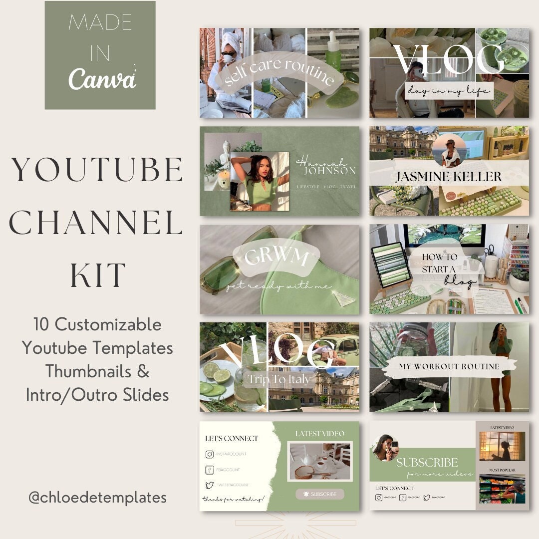 Youtube Channel Brand Kit Sage Green Personalized Youtube Etsy