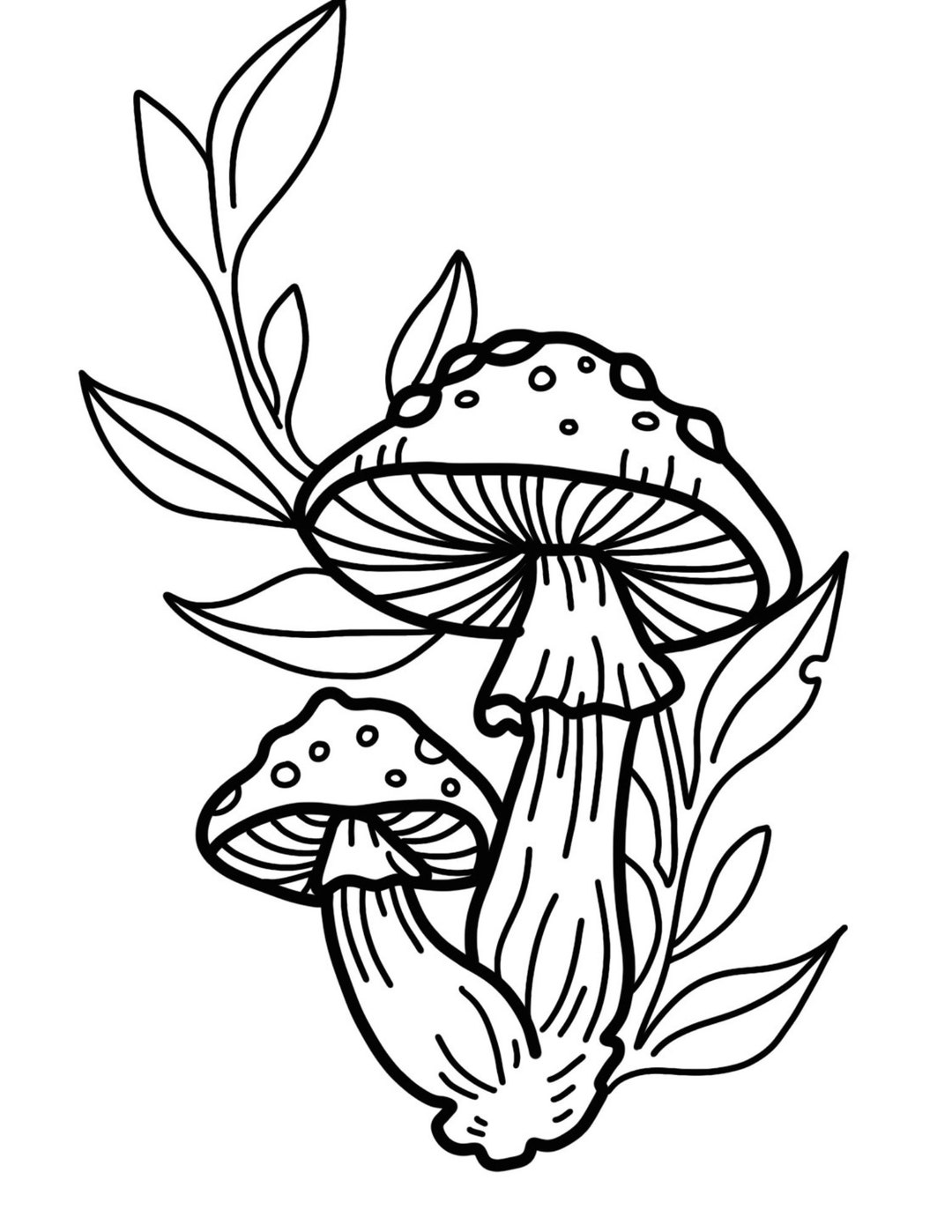 Two Mushrooms With Plants Coloring Page Cottage Core Coloring - Etsy
