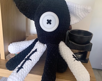 Black and White Squid Plush: Handmade Crochet Velvet Amigurumi