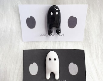 LEGGY GHOST PIN - clay handmade pins - black and white cute ghost pins - sad ghost pin - pin lovers gift - cute ghost pins