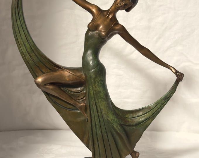 Art Deco Bronze Dancing Girl - Signed 1960's Fayral Sculpture ...