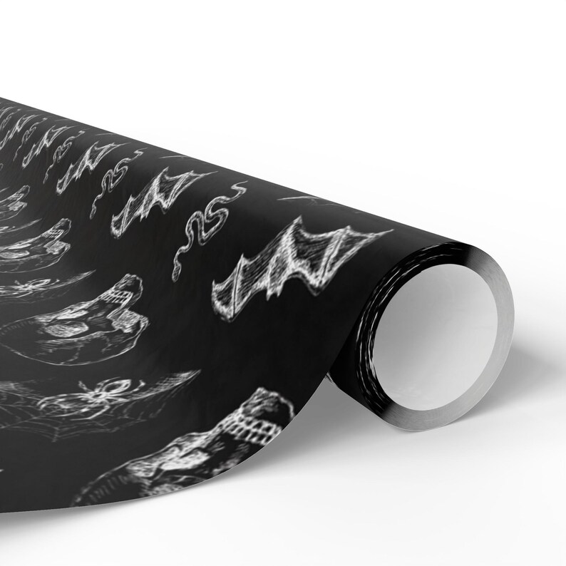 Skull & Bats Goth Wrapping Paper - the Perfect Gift Wrap for a Halloween Gift Box, Boo Basket Stuffers, or Boo Basket Fillers