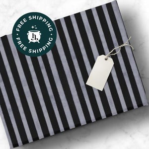 Gothic Circus Wrapping Paper – Beetlejuice Black & Grey Stripes for Goth Christmas, Gothmas, or Creepmas