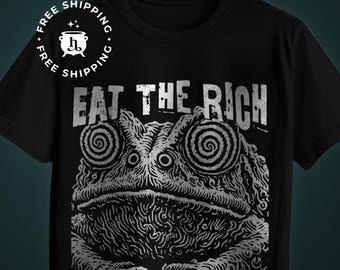Camiseta "Come a los ricos" - Linograbado con rana psicodélica
