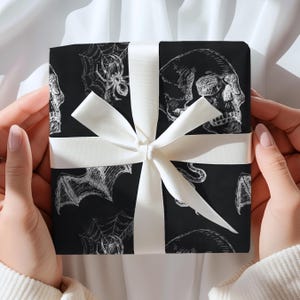 Skull & Bats Goth Wrapping Paper - the Perfect Gift Wrap for a Halloween Gift Box, Boo Basket Stuffers, or Boo Basket Fillers