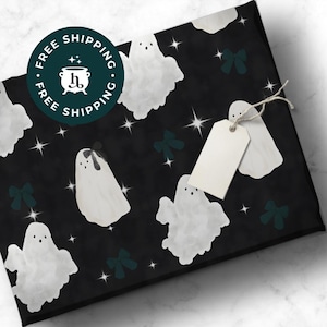 Papel de regalo gótico de fantasmas Boos & Bows - Papel de regalo gótico para Navidad gótica, Navidad gótica o Navidad terrorífica
