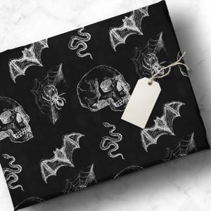 Skull & Bats Goth Wrapping Paper - the Perfect Gift Wrap for a Halloween Gift Box, Boo Basket Stuffers, or Boo Basket Fillers