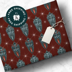 Papel de regalo mate de Krampus - Papel de regalo gótico para Navidad, Navidad gótica o cualquier celebración gótica