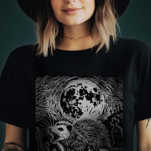 Opossum Folk Punk Linocut Shirt | offensive t shirts image 2