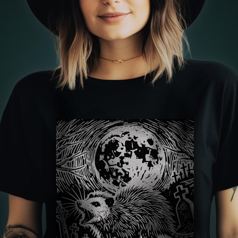 Opossum Folk Punk Linocut Shirt | offensive t shirts image 2