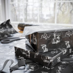 Skull & Bats Goth Wrapping Paper - the Perfect Gift Wrap for a Halloween Gift Box, Boo Basket Stuffers, or Boo Basket Fillers