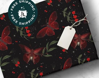 Dark Academia scarlet Moth - Carta da regalo gotica per Natale gotico, Gothmas o Creepmas