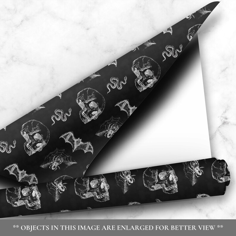 Skull & Bats Goth Wrapping Paper - the Perfect Gift Wrap for a Halloween Gift Box, Boo Basket Stuffers, or Boo Basket Fillers