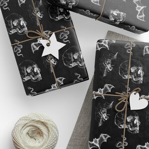 Skull & Bats Goth Wrapping Paper - the Perfect Gift Wrap for a Halloween Gift Box, Boo Basket Stuffers, or Boo Basket Fillers
