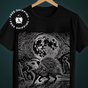 Opossum Folk Punk Linocut Shirt | offensive t shirts image 1