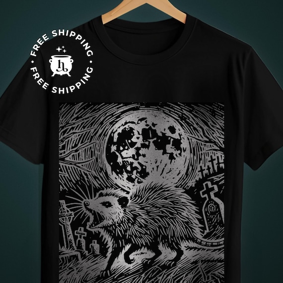 Opossum Folk Punk Linocut Shirt | offensive t shirts