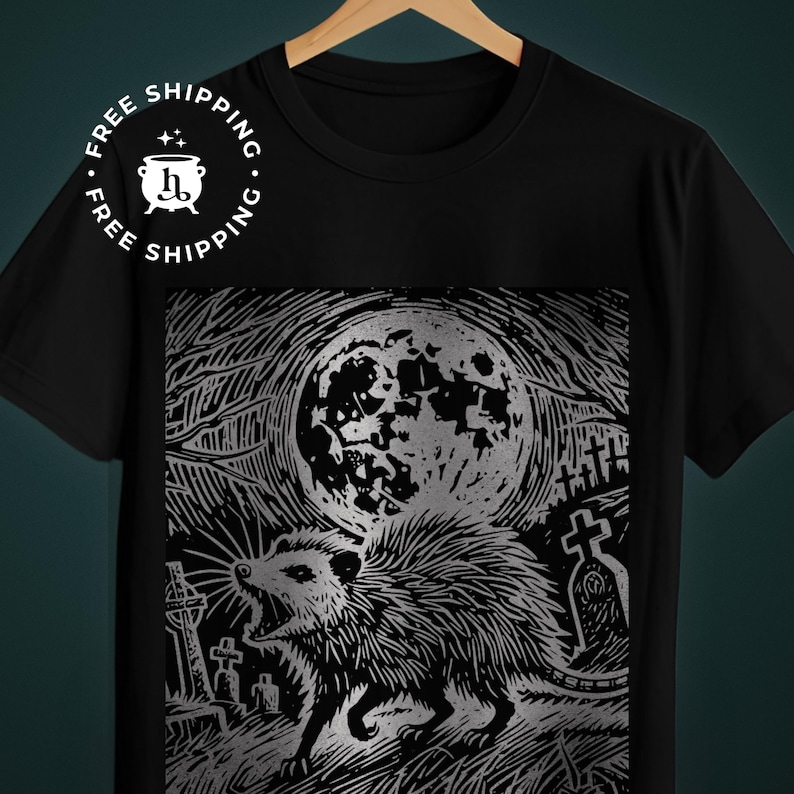 Opossum Folk Punk Linocut Shirt | offensive t shirts image 1