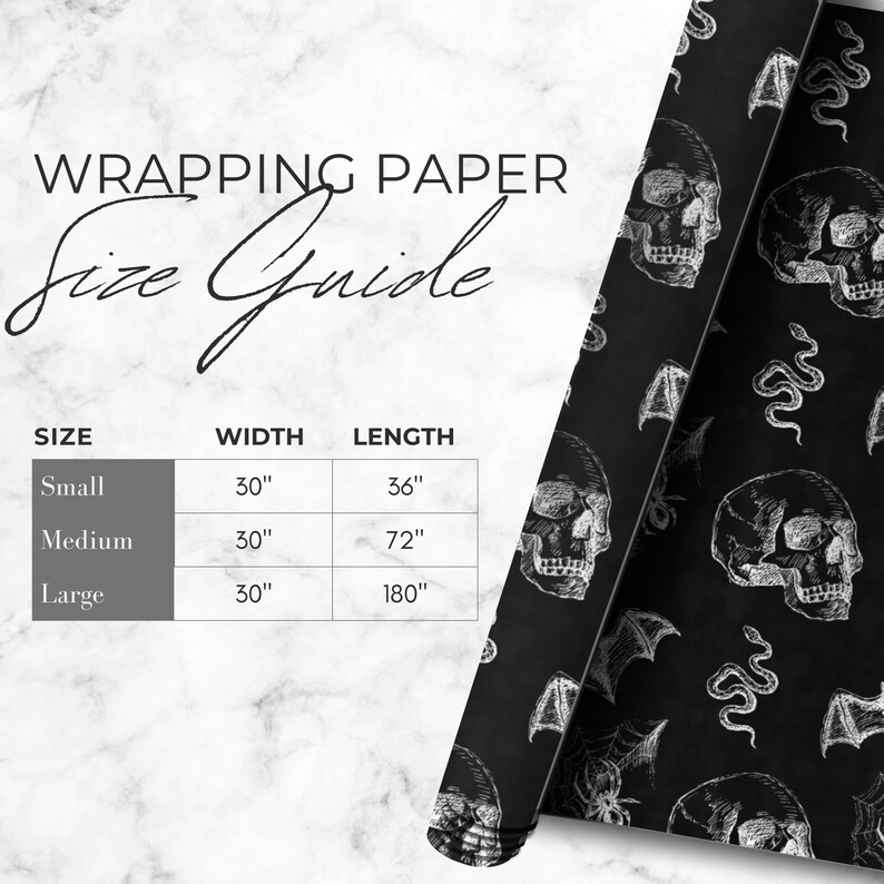 Skull & Bats Goth Wrapping Paper - the Perfect Gift Wrap for a Halloween Gift Box, Boo Basket Stuffers, or Boo Basket Fillers