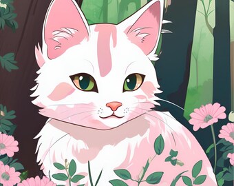 Anime Katze Digitaldruck - süße Wandkunst, sofortiger Download, Kawaii für Hausdekor, Anime-Liebhaber Geschenk, druckbare Kunst, Kinderzimmerdeko