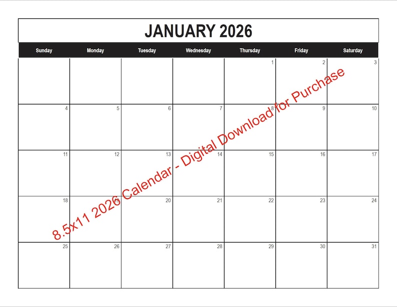 2026 Printable Calendar [8.5x11] Digital Download - Printable - Etsy